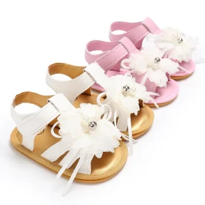 Sommarblommiga sandaler för flickor – Mjukt slip-on-läder